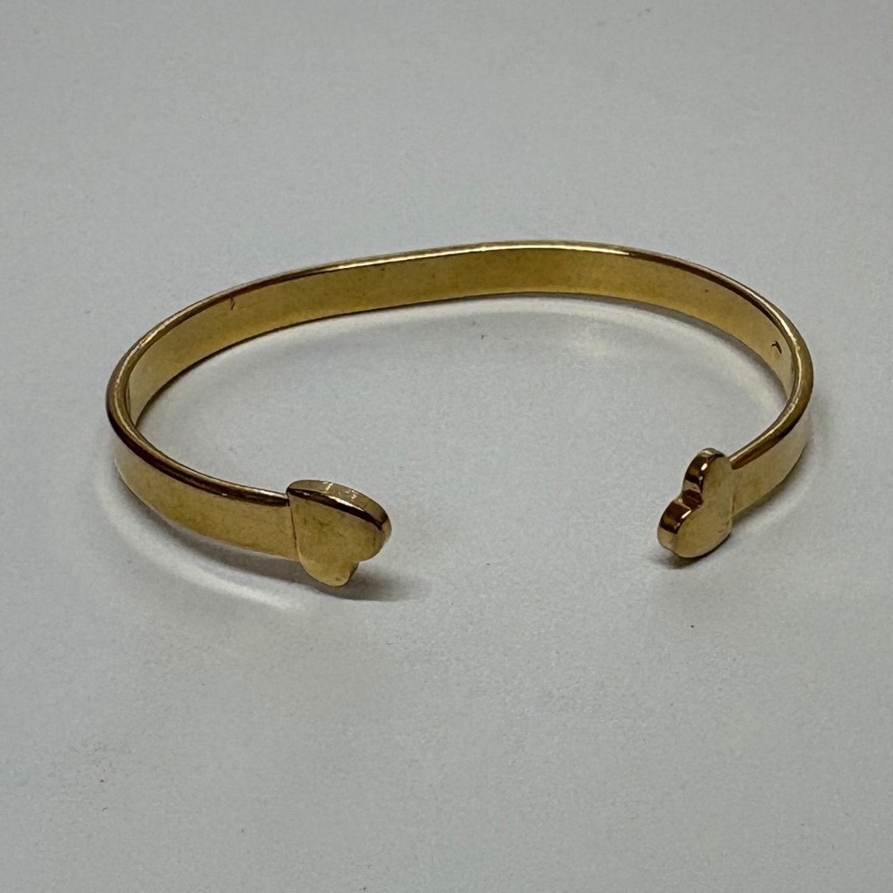 Gold Tone Heart Cuff Bracelet Open Band Polished Minimalist Love Theme